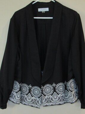 Tahari Arthur S Levine Black Embroidered Ruched Sleeves Open Jacket Blazer 20W